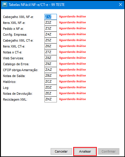 Analisar Tabelas